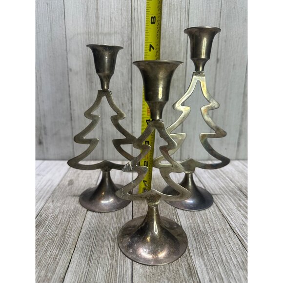 Vtg International Silver Co. Christmas Tree Candlestick Holder 6",7",7.5" Set 3 - Picture 5 of 12